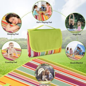 Picnic Blankets - 79''x77'' Extra Large Waterproof Sandproof Foldable Washable Beach Blanket with Carrying Handle - Oversized XL Outdoor Mat, Green